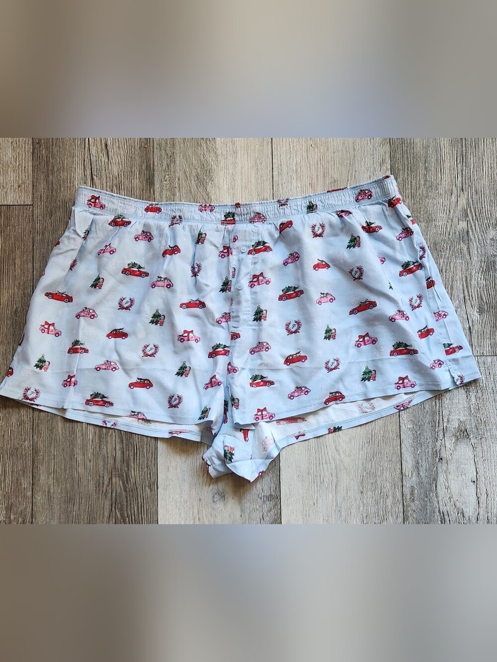 PINK Victoria's Secret Light Blue Holiday Car Print Sleep Shorts
